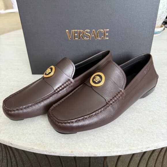 Versace 1015591 Dark Brown Leather Driver Shoes with Medusa plaque, many sizes - Picture 3 of 12